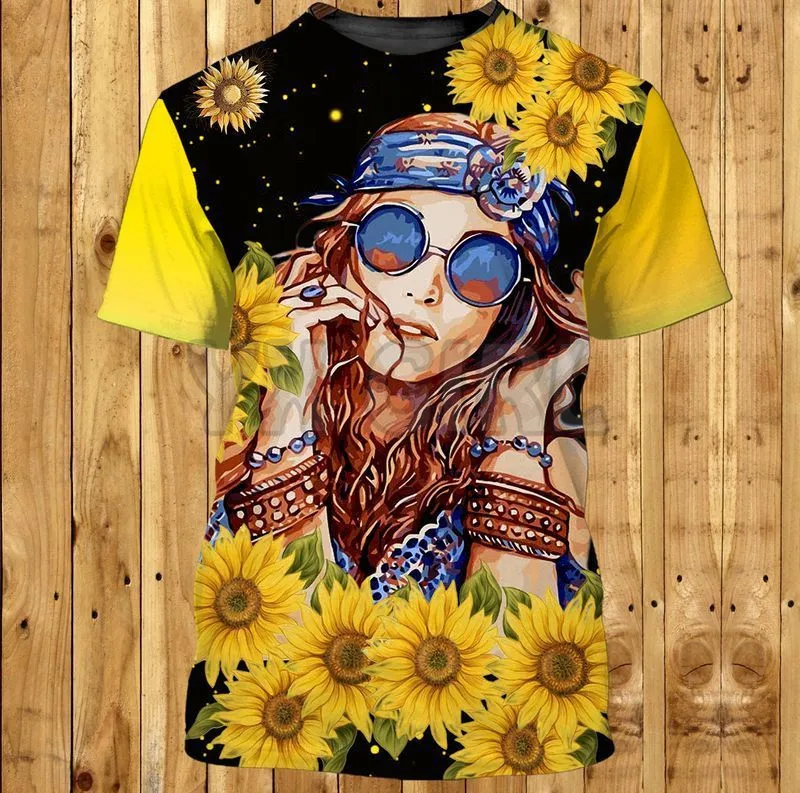

2022 Summer Fashion Men For Women t shirt Hippie Sunflower 3D All Over Printed Tee Tops shirts Unisex Tshirt