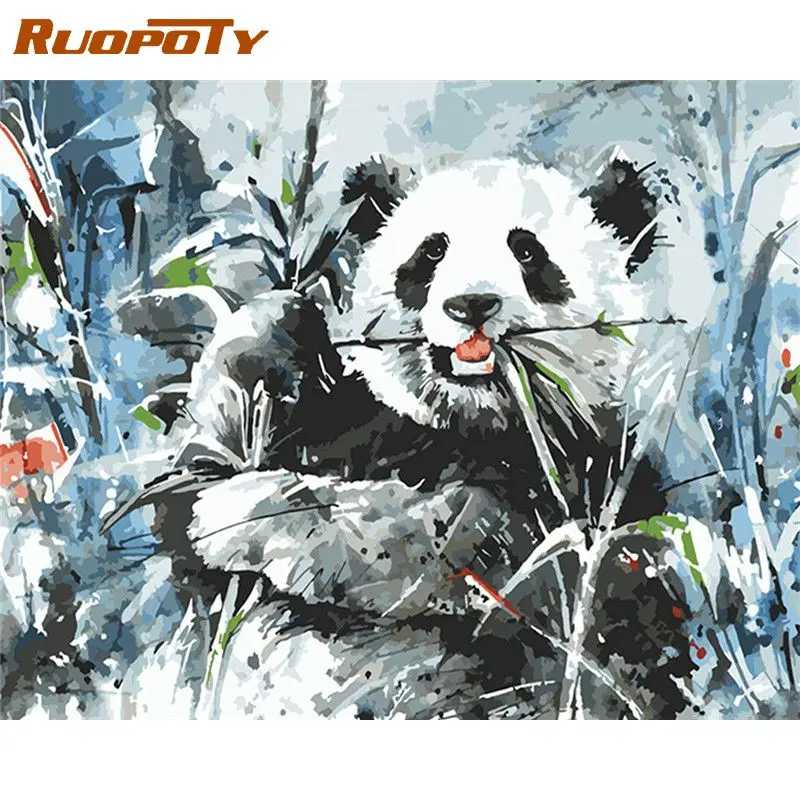 

RUOPOTY DIY Frame Paint By Number Panda Kits Unique Gift Handpainted Picture By Number Animals On Canvas Home Decoration