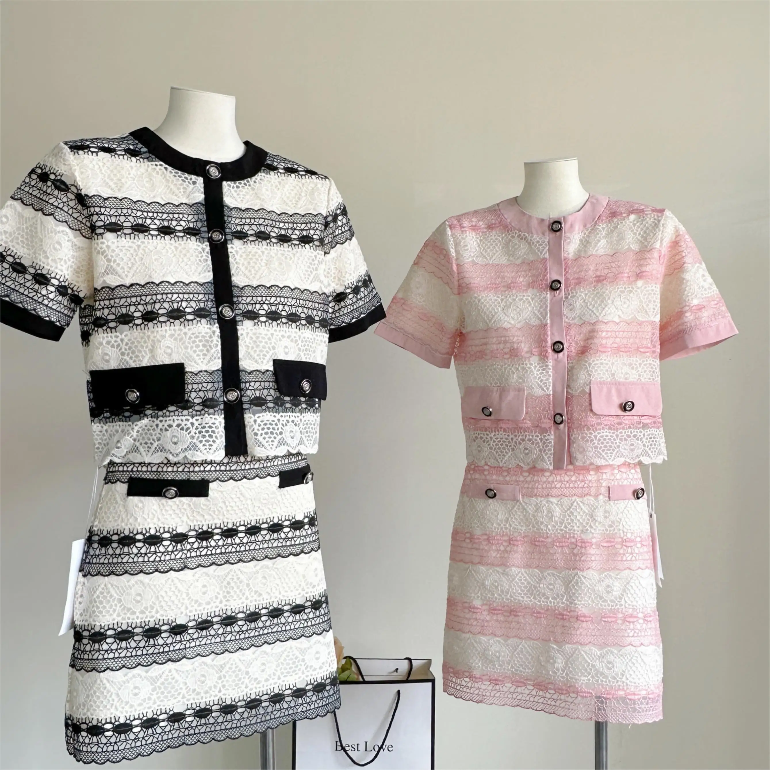 

Женский винтажный топ с круглым вырезом, элегантный однобортный Топ с коротким рукавом и юбка мини, летний сезон