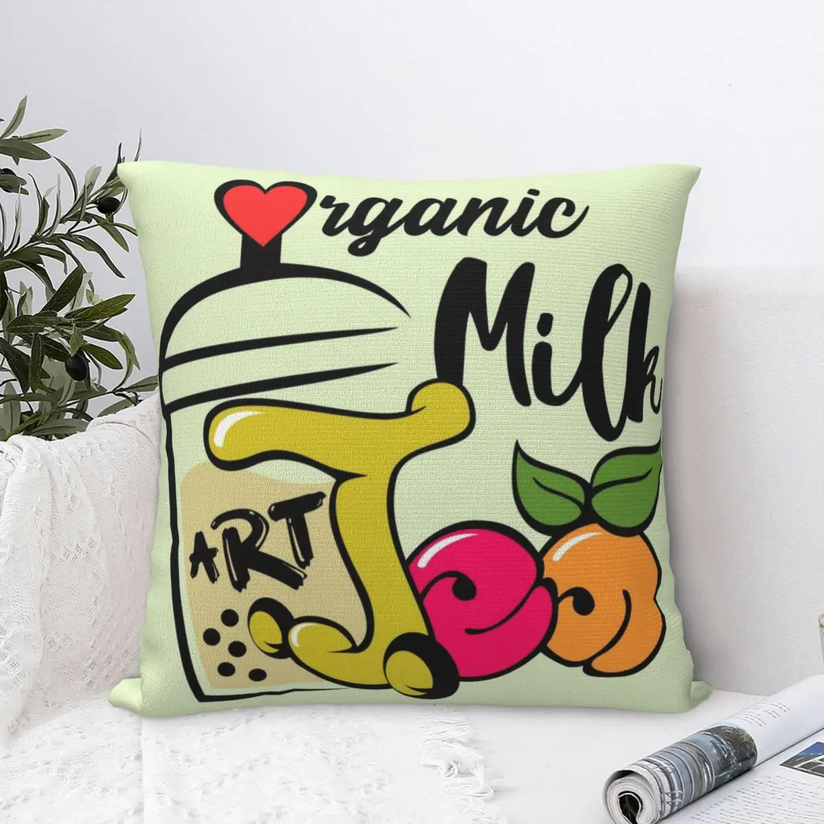 

Organic Milk Tea Logo Pillowcase Pillow Case Cushion Cover Home Sofa Car Decorative Throw Pillow Pillowcases Plush Cotton