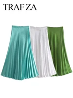 traf za elegant commuter all match solid color skirt summer 2022 fashion new trend pleated skirt zipper chic swing skirt women