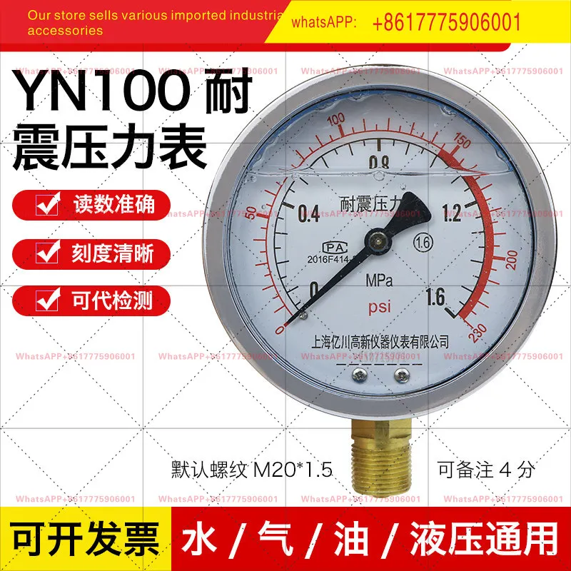 Манометр сейсмостойкий Shanghai Yichuan Instrument YN100 0-0.611.62.525 МПа, антивибрационный, для измерения давления масла (art.: 3920da11f52bd) - 3920da11f52bd