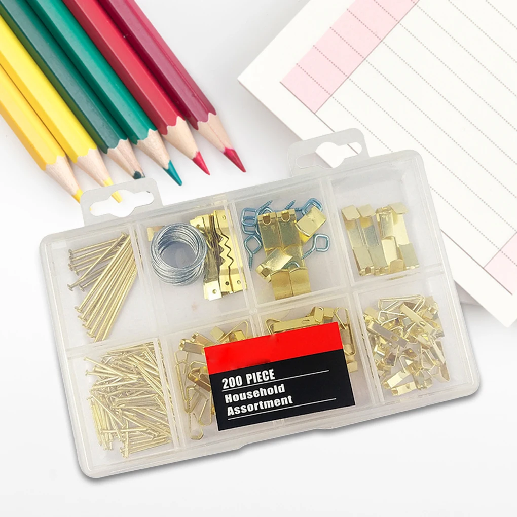 

200pcs Picture Hanging Kit Picture Frames Wall Mounting Hanging Metal Hooks Nails Hangers Kit