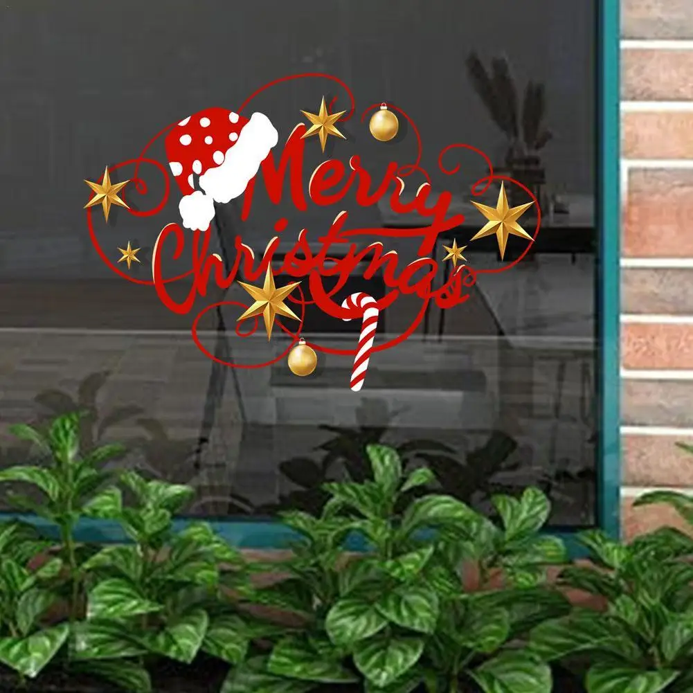 

Merry Christmas Pattern Wall Stickers Art Christmas Room Decoration Mural New Year Glass Windows Self-adhesive Decals Home Decor