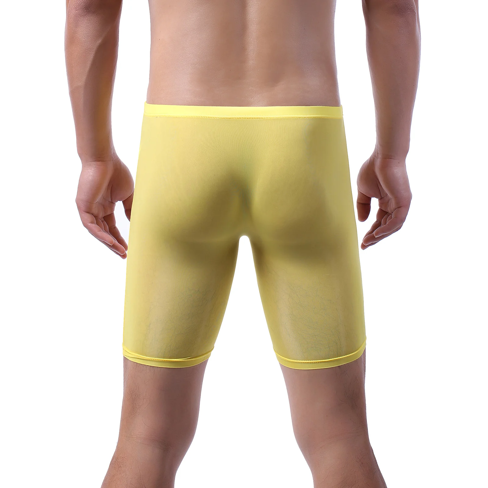 CLEVER-MENMODE 3 x Men Ice Silk Underwear Sexy Long Boxers Penis Pouch Panties Sheer Long Leg Boxershorts See Through Underpants