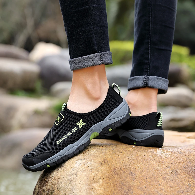 JIEMIAO Men Sandals Summer Mesh Breathable Outdoor Trekking Hiking Shoes Wading Shoes Non-slip Casual Sneakers Size 38-46