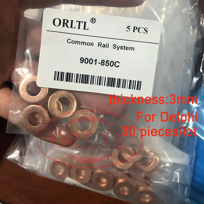 

30pc ORLTL 9001-850C Injector Washer Shims Copper Rings Gasket 9001 850C 9001850C Thickness 7.1*15*3 3mm for Delphi 2.5MM 1.5MM