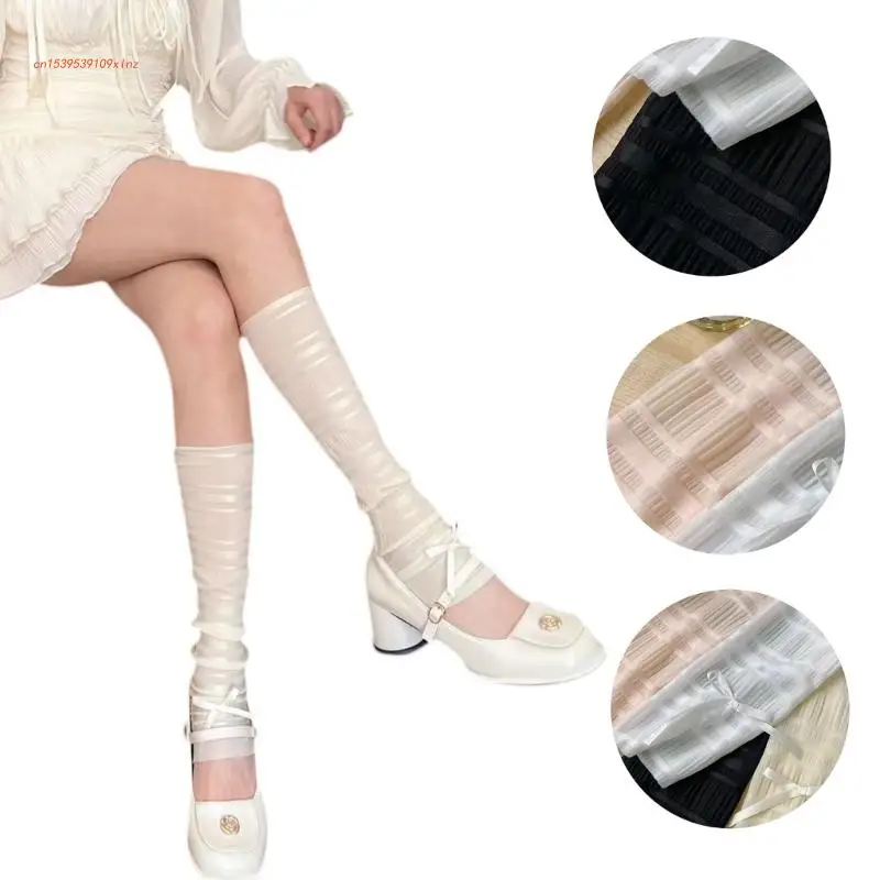 Summer Ice Silk UV Protection Leg Sleeves for Women Girls Bowknot Foot Cover