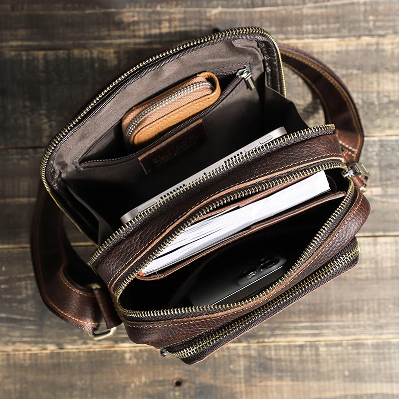 OYIXINGER Retro Small Men Messenger Bags For Male Crossbody Shoulder Sling Phone Bag Satchel For 8.3'' IPAD Mini Cowhide Purses