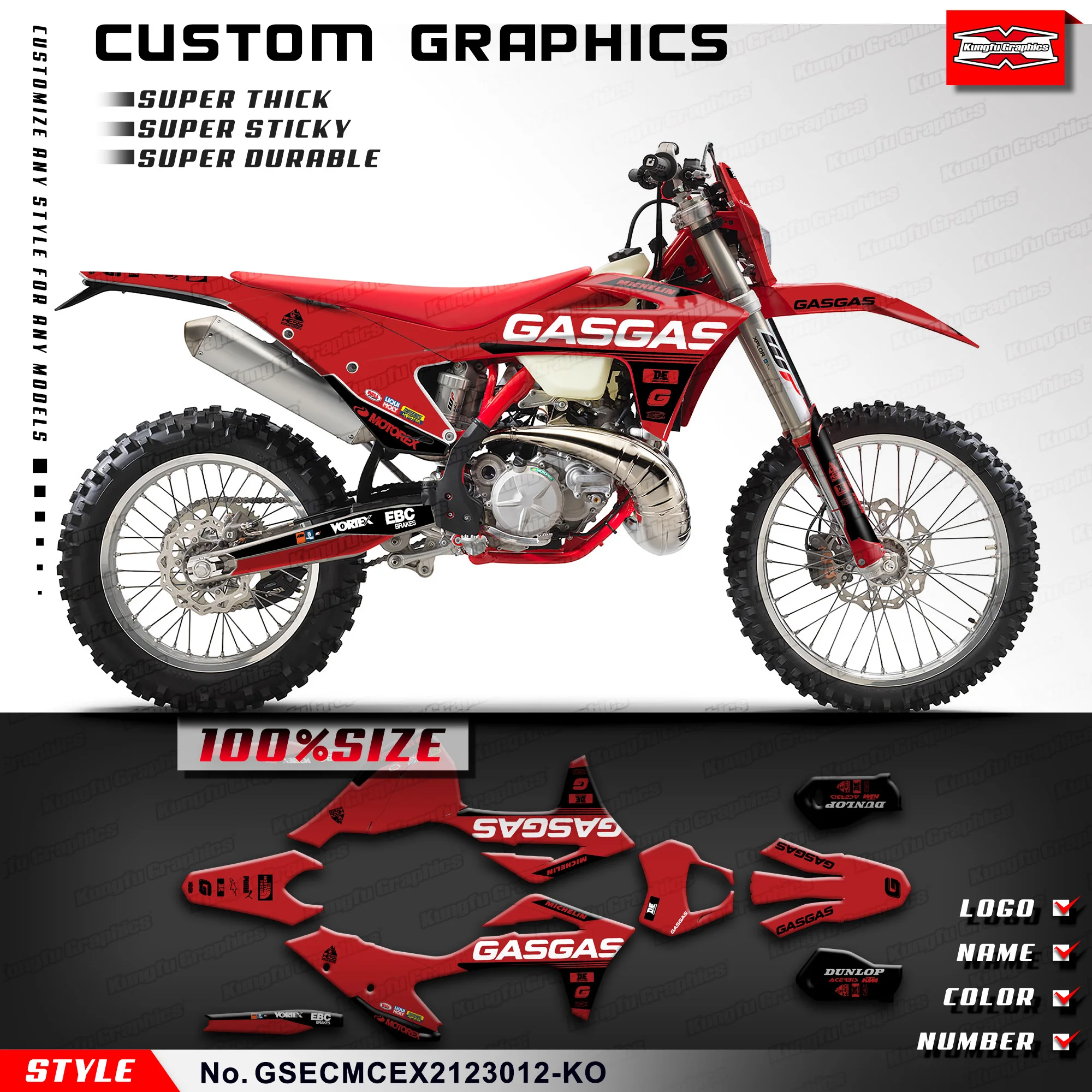 

KUNGFU GRAPHICS Off Road Sticker Decal Kit for Gas Gas EC250 EC300 EC 250F 300F MC 125F 250F 450F EX300 EX450F 2021 2022 2023