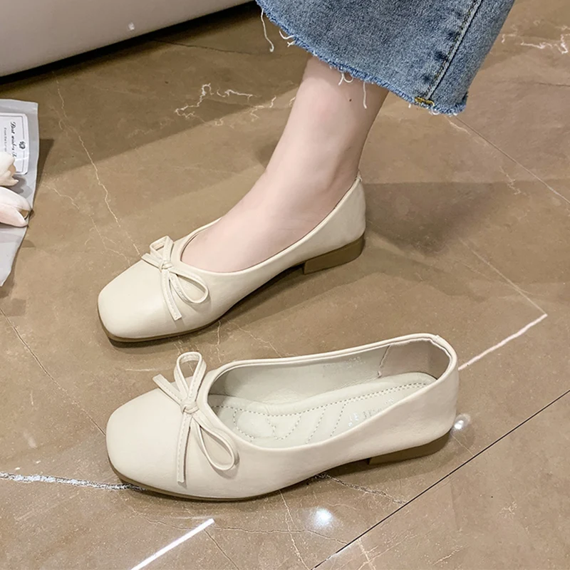 

Shoes All-Match Square Toe Soft Women's Heels Casual Female Sneakers Modis Flats Autumn Bow-Knot Oxfords Shallow Mouth Grandma B