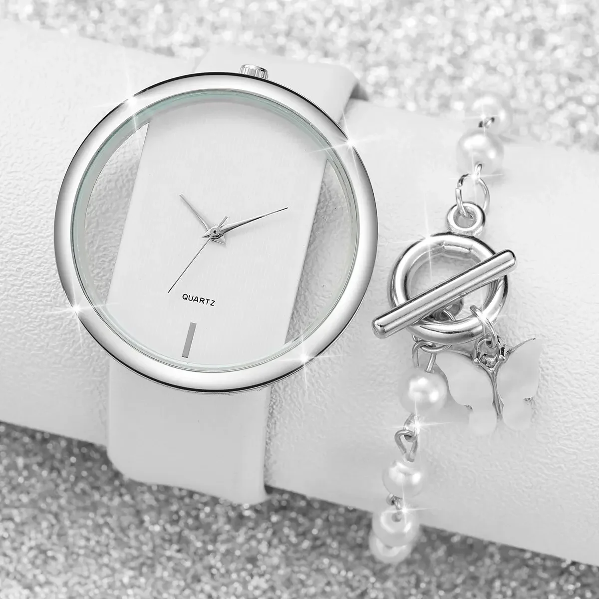 2 шт./комплект женские кварцевые часы с браслетом-бабочкой