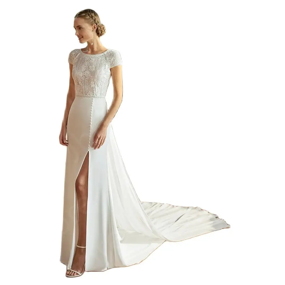 Современные кружевные свадебные платья распродажа 2024 невесты с Боковым Разрезом