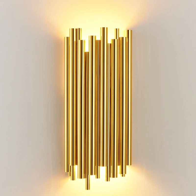 LED Wall Light Postmodern Copper Golden Indoor Decor Sconce Lighting Bedside Wall Lamp For Living Room Dining Hall Stair
