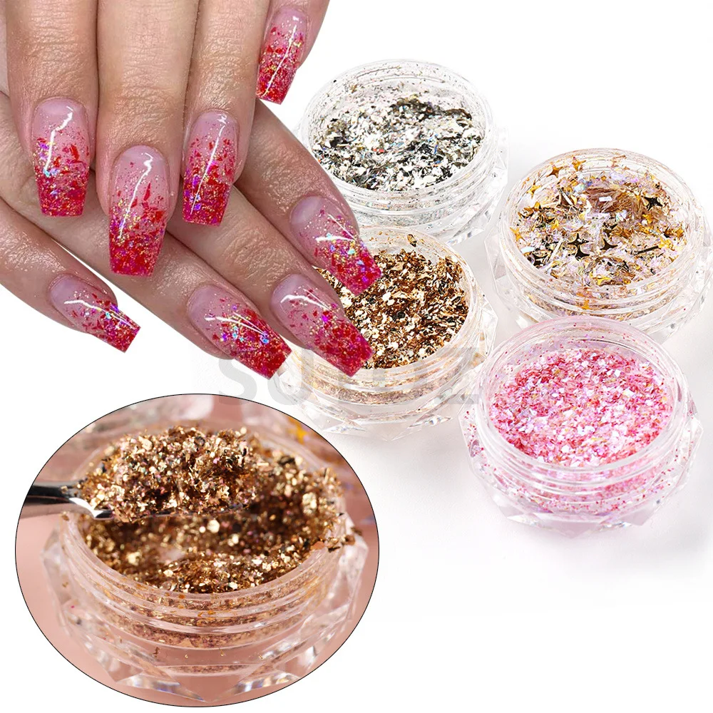 

1Pcs Sequins For Nails Champagne Gold Nail Glitter Set Mixed gold leaf Pink Chunky Glitter Paillette Manicure Decorationi