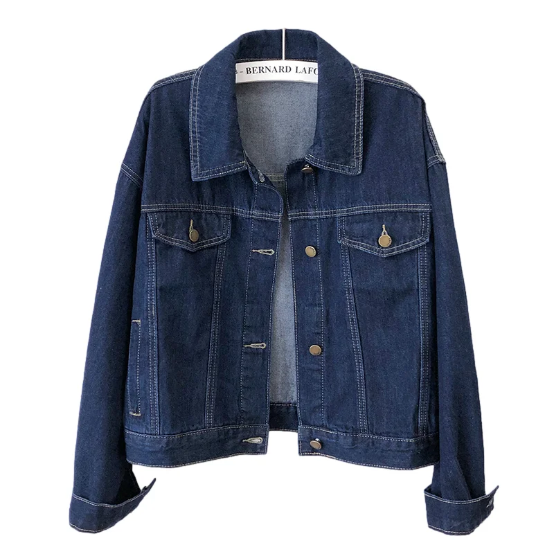 

Korean Vintage Blue Denim Jacket Women Loose Casual Short Cowboy Outerwear Spring Autumn Long Sleeve Jeans Jacket Coat Female