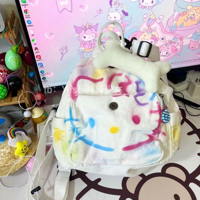 

Sanrioed Hellokitty Summer Sweet Canvas Bag Literature and Art Cute Girl Backpack Cartoon Campus Solid Color Crossbody Bag