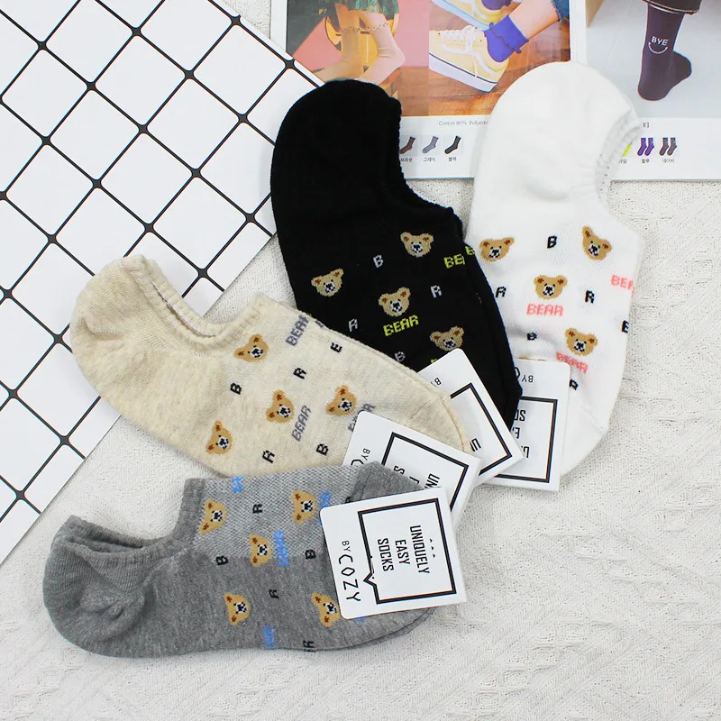 

Anime Women Sock Letter Bear for Women Socks Boat Animal White Cotton Sox Korean Soft Kawaii Hosiery Spring Summer Casual Ladies