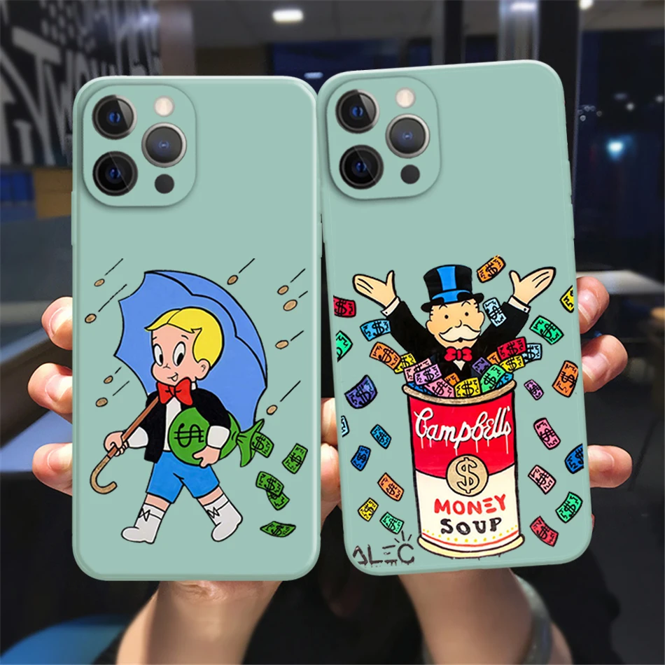 

Cartoon Dollar Alec Monopoly Phone Case For iPhone 13 12 11 14 Pro Max XS Max XR X 7 8 14 Plus Silicon Soft Bumper Back Cover