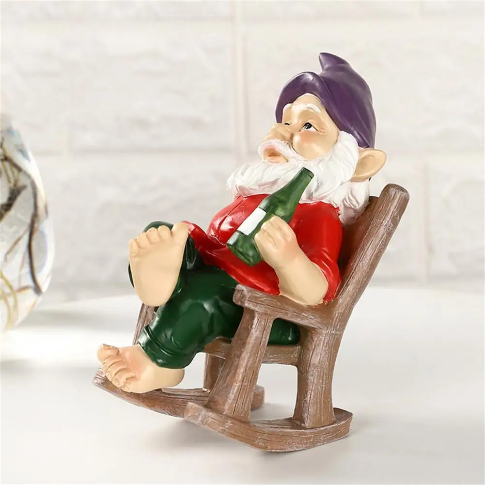 

Vibrant Color Cute Active Poses Rocking Chair Miniature Dwarf Resin Gnome Figurine Innovative for Lawn