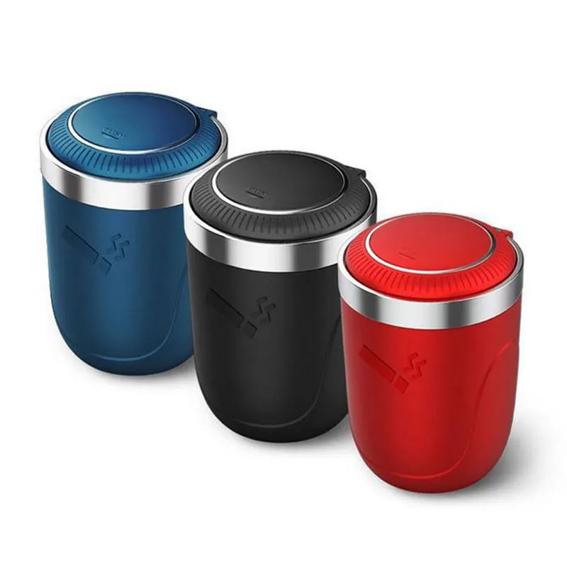 

Car Ashtray Cup Holder With Lid Led Lighted Cigarette Smell Proof Portable
