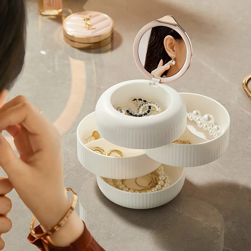 

Advanced Rotatable Jewelry Boxes For Women Multi-Layer Storage Box Earring Necklace Jewelry Organizer Ring Box Jewelry Holder