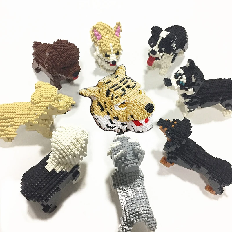 Собака динозавр Тигр мини микро блоки животные Алмазные Блоки Модель Набор для