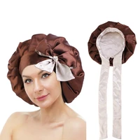 new double layer satin bonnet with wide stretch ties long hair care women night sleep hat adjustable hair styling cap shower cap