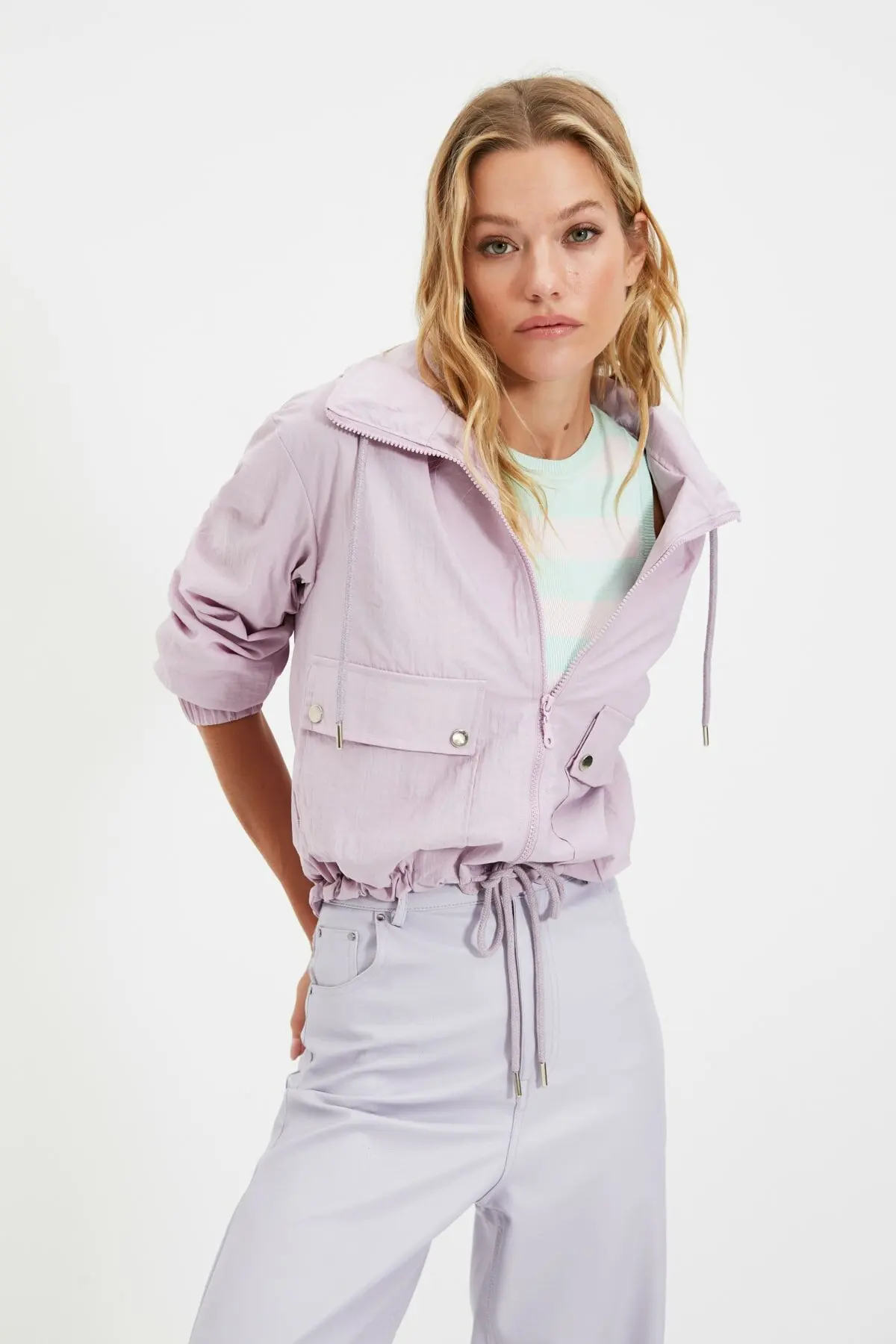Трендовые сиреневые водоотталкивающие пальто с капюшоном, трендовые, модные, из полиэстера, повседневные, весенние