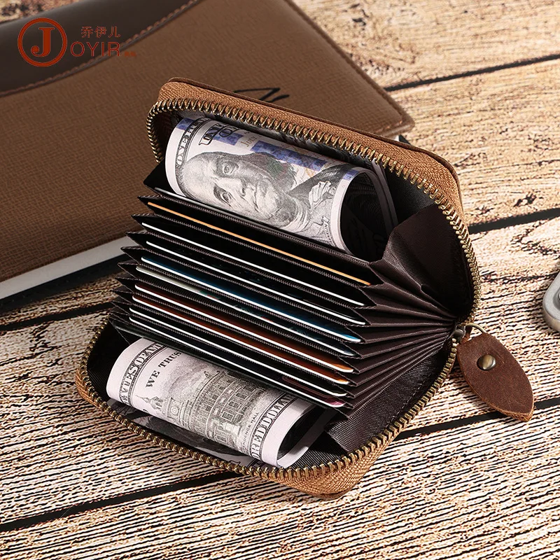 Genuine leather retro zero wallet, RFID anti magnetic card bag, large capacity card holder, organ bag, card holder, multiple car