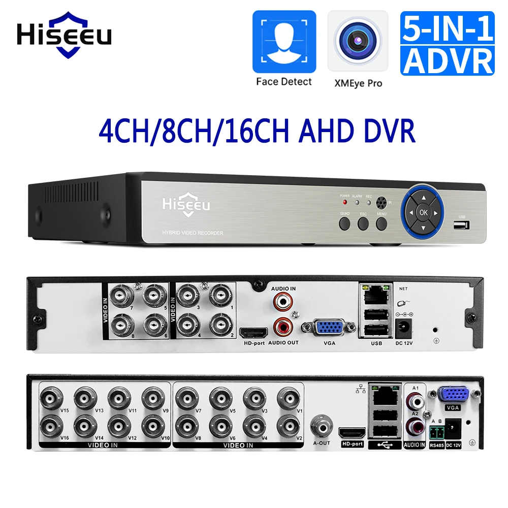 Hiseeu 5MP 16CH/8CH CCTV DVR 5 в 1 TVI CVI AHD CVBS IP камера 1080P 4CH цифровой видеорегистратор для системы видеонаблюдения XMEye