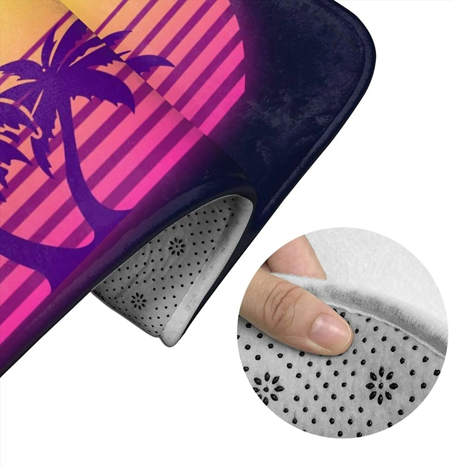 

Synthwave Sun Palm Trees Bathroom Mat Sets 3 Piece Set Rugs Memory Foam Mat Set Toilet Seat Cover Bath Mat lid Cover