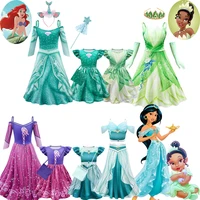 2022 girls dress rapunzel mermaid tiana princess kids party children jasmine cosplay costume sister outfit for 2 10 years