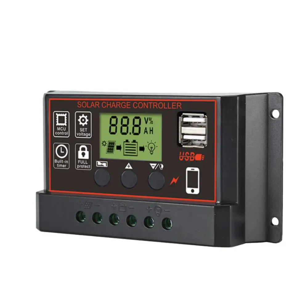 

Upgraded 10A 20A 30A Solar Controller 12V/24V Auto Solar Panel PV Regulator PWM Battery Charger 5V Output LCD Display Dual USB