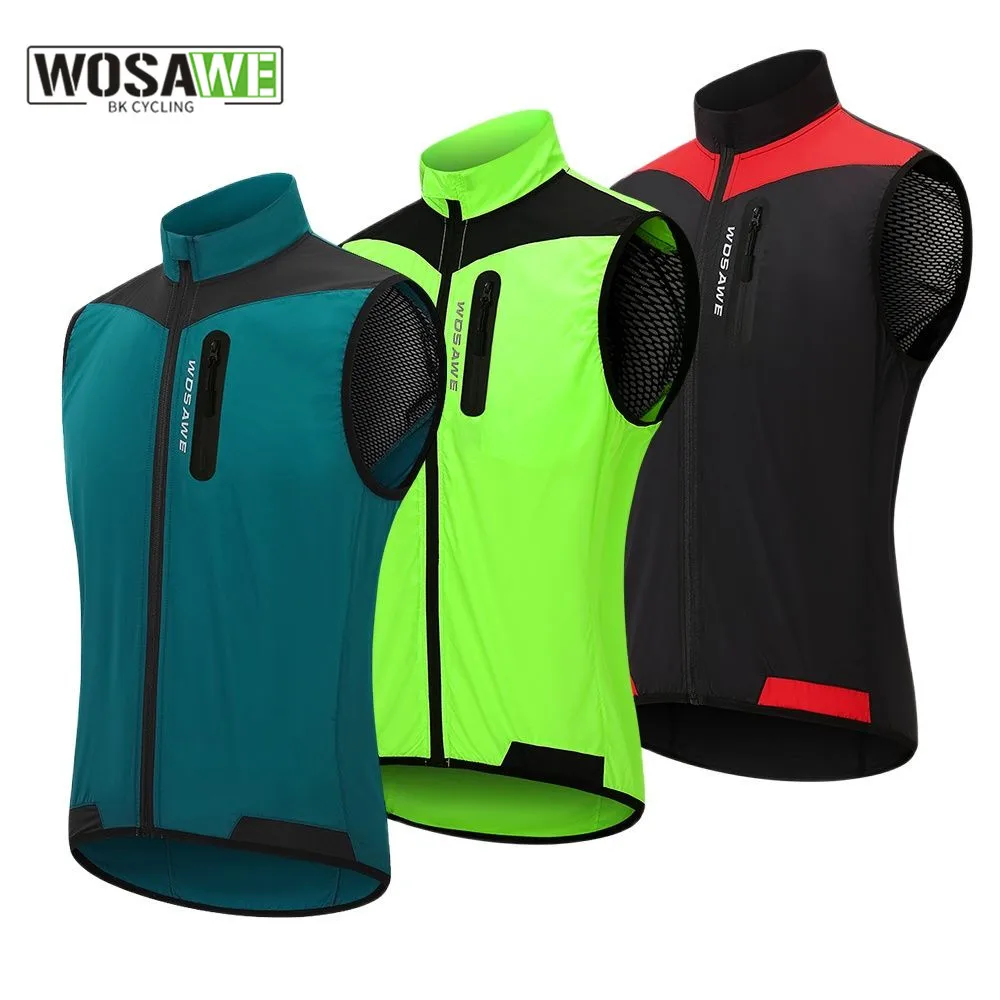 WOSAWE Men's Cycling Vest Reflective Windproof Waterproof Breathable Clothing MTB Bike Bicycle Jacket Sleeveless Safety Vest