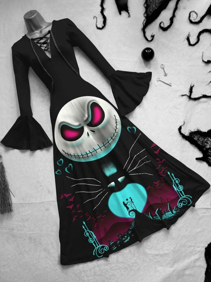 

2022 Elegant Ladies Print Dress Summer Fashion New Halloween Horror Skull Party Party Sexy Girl Long Dark Night Wildcat Sundress