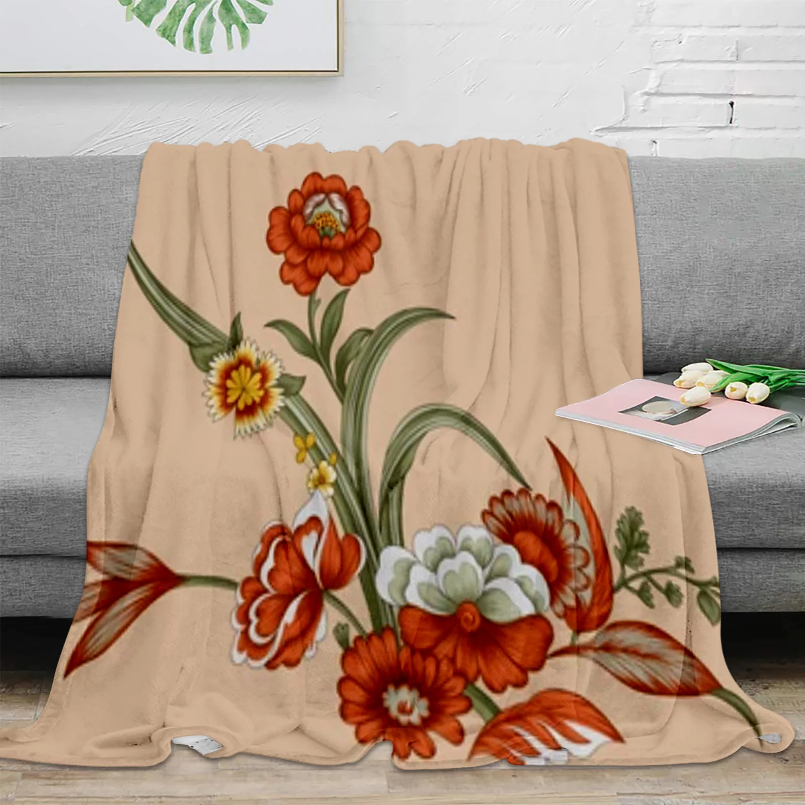 

Beautiful Flowers Throw Blanket For Sofa Bed Bedroom Bedspread Soft Microfiber Flannel Throw Blanket For Kids Gifts