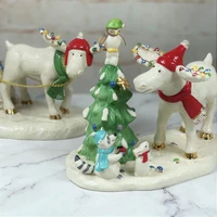 Lenox Ceramic Hand-painted Christmas Tree and Reindeer Figurine Christmas Decorations Furnishing Living Room Ornaments Gifts