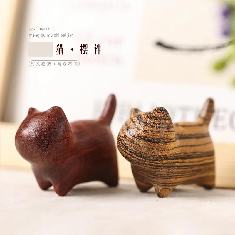 

Ornaments Lovely And Interesting Sandalwood Qixi Valentine's Day Tabletop Cat Decoration Healing Gift