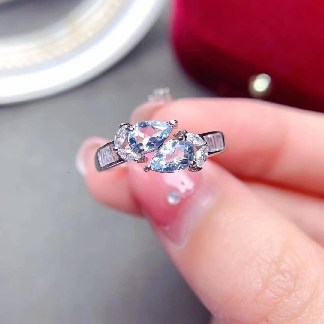 

Design Style Silver Aquamarine Ring for Daily Wear 4mm*6mm 100% Natural Aquamarine Silver Ring