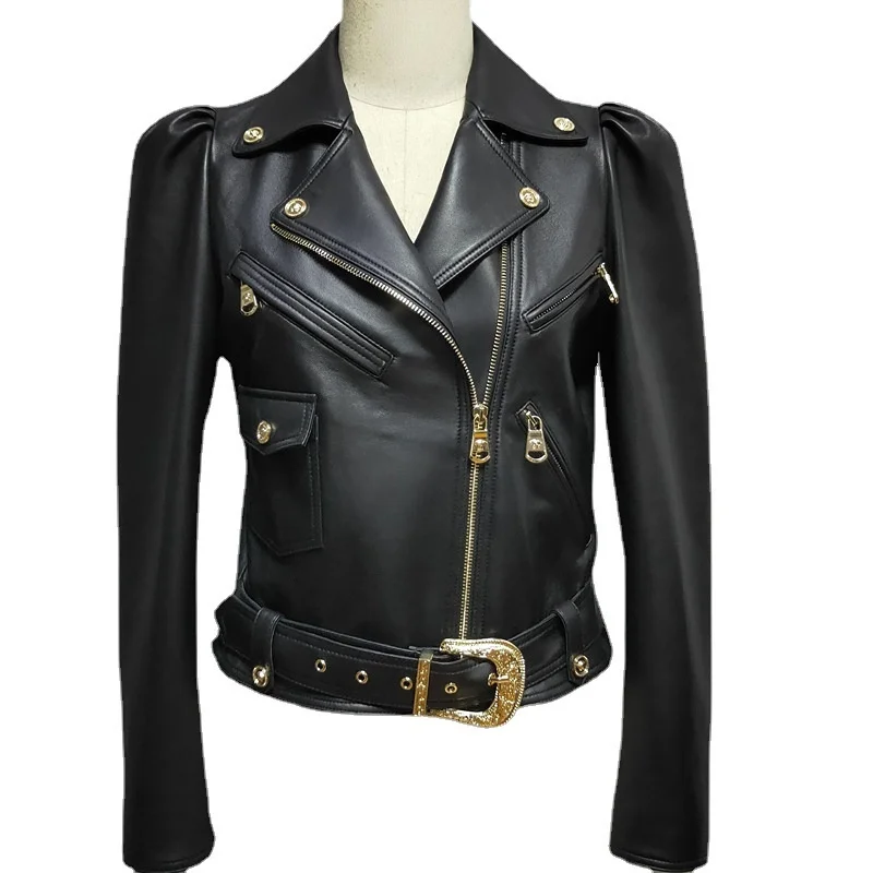 

2023Leather jacket,Women's Genuine Leather Jacket Autumn New Ladies Short Slim Sheepskin Coat Fashion Motorcycle Leather Jacket