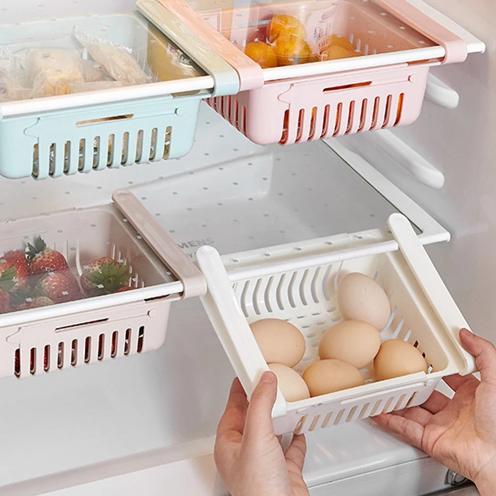 

Kitchen Storage Organizer Fruit Food Storage Box Plastic Clear Fridge Organizer Retractable Refrigerator storage organizer