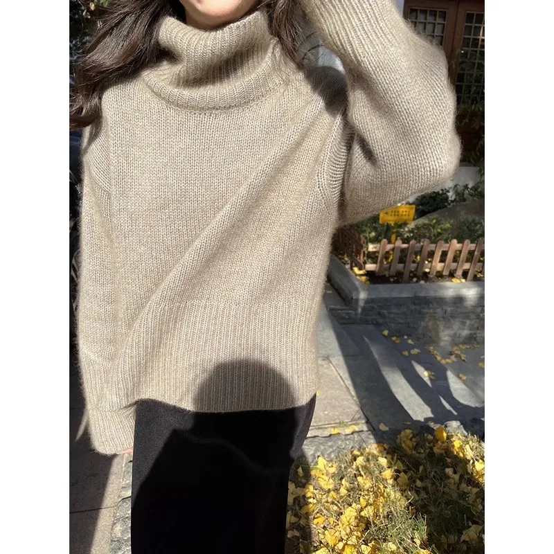 Женский свитер из 100% чистого кашемира с высоким воротником свободный и ленивый
