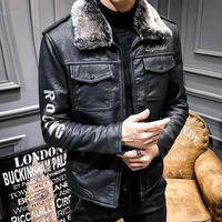 2022 new leather jacket mens fur all in one pu leather jacket motorcycle lapel mens thickened leather jacket korean version