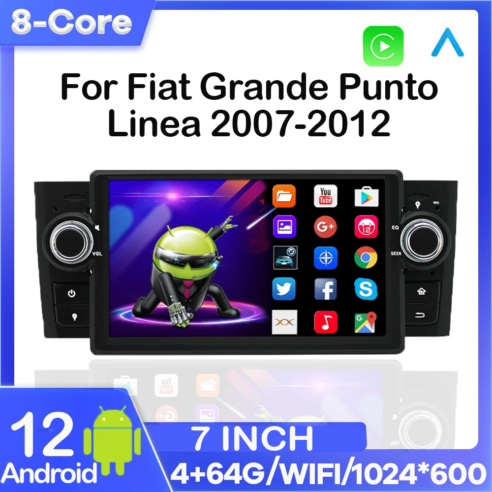 

7''Android 12 4G LTE Car For Fiat Grande Punto Linea 2007-2012 Radio Multimedia Player GPS Navigation Carplay Canbus RDS WIFI