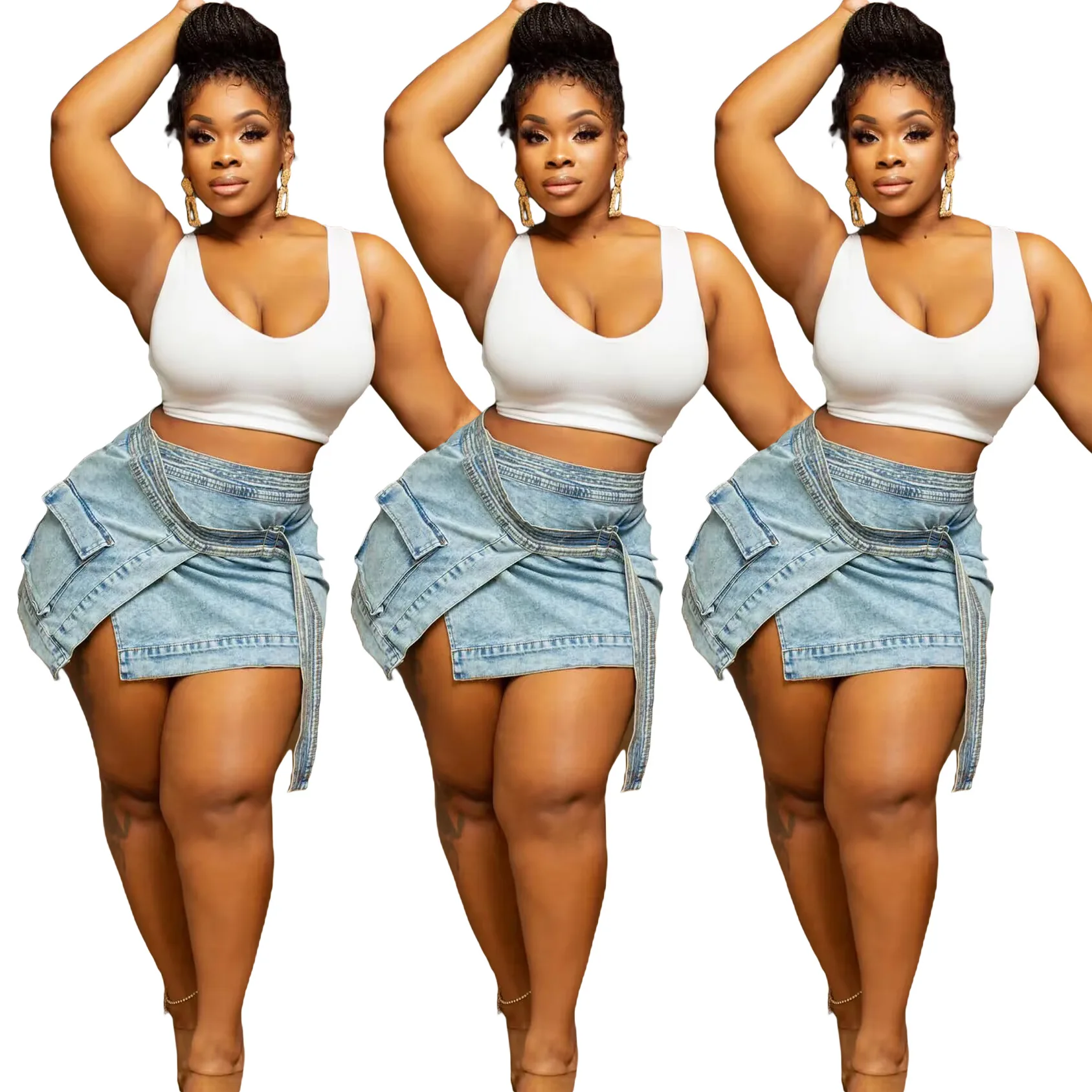 

Casual Women Jeans Dress Skirt Y2K Bandage With Pocket Mini Dress Summer Clothes For Women Vestidos