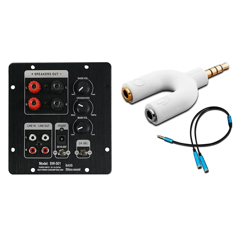 

AYHF-U Shape 3.5Mm Y Splitter For Audio Headphone With 2.1 Subwoofer Speaker Amplifier Board TPA3118 Audio 30Wx2