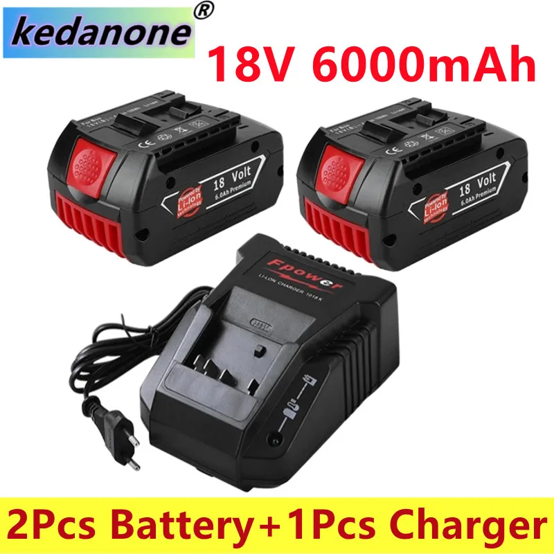 

18V Battery 6.0Ah For Bosch Electric Drill 18 V Rechargeable Li-ion Batteryies BAT609 BAT609G BAT618 BAT618G BAT614 + 1 Charger