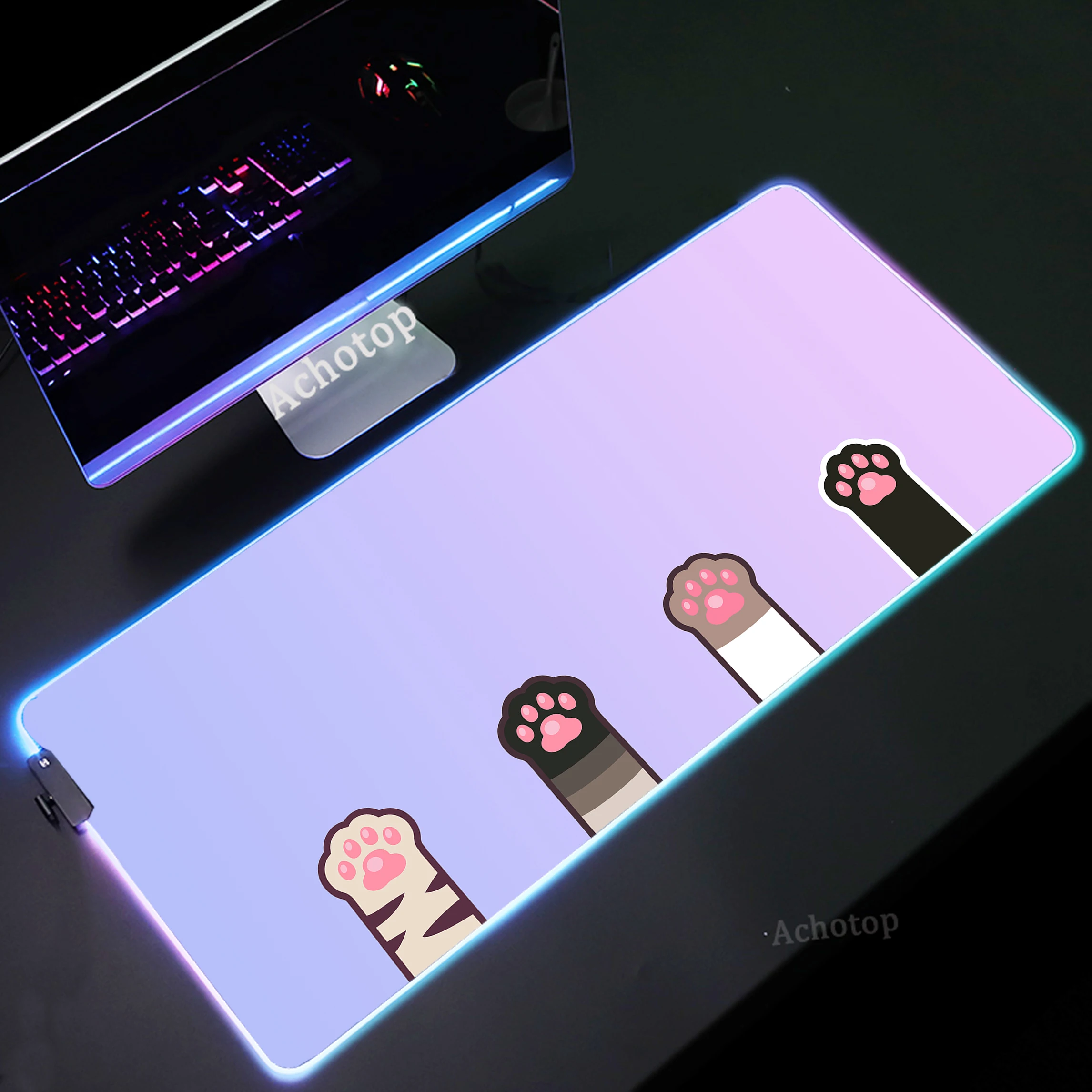 

RGB Game Mousepad Cute Cat Paw Gaming Mouse Pad Computer Desktop Mouse Mat Gamer Keyboard Pads Big Rubber Deskmat LED Backlit