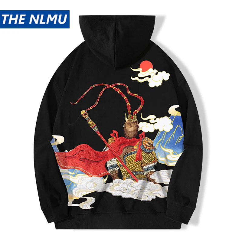 

Hip Hop Hoodie Sweatshirt Chinese Style Embroidery Hooded Pullover Men Streetwear Cotton Autumn Hoodie Sweat Shirt